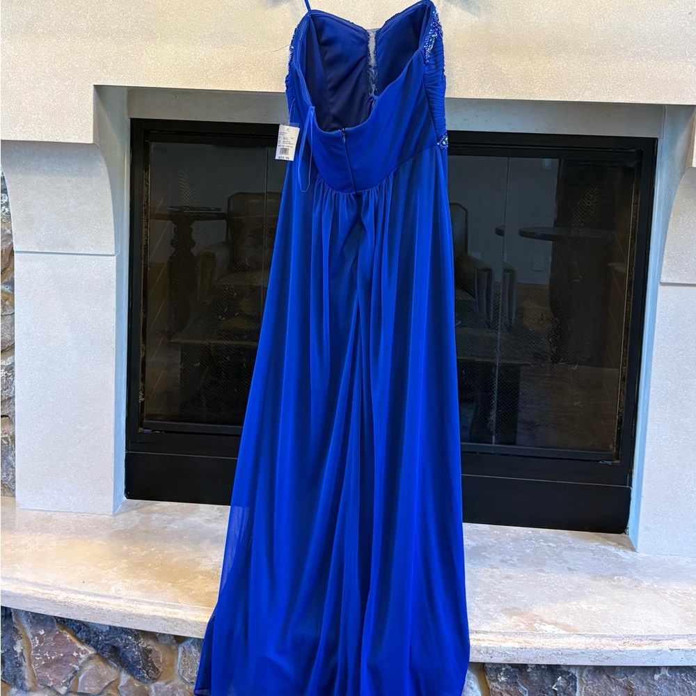 Royal Blue Beaded Empire Waist Evening Gown - Picture 2 of 4